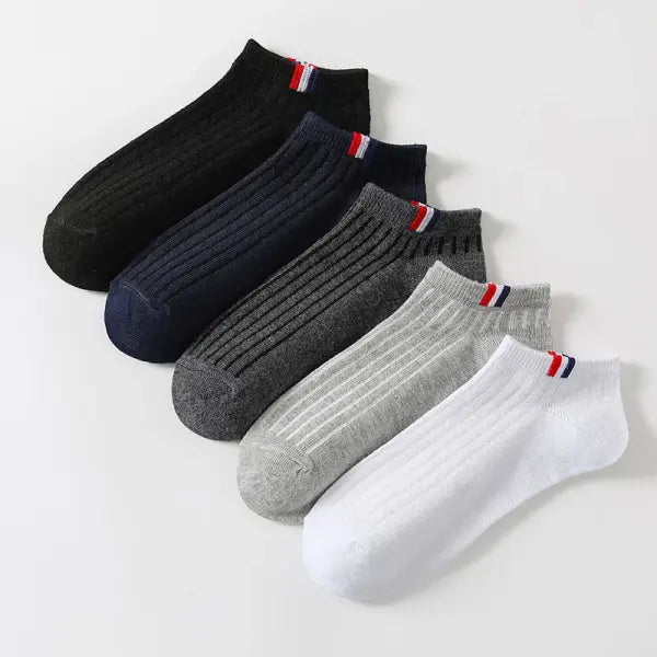 5 Pairs Thin Boat Socks Summer Blending Plain Color Mens Casual Breathable Sweat Absorbing Calibration