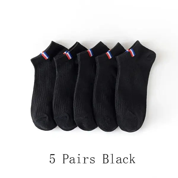 5 Pairs Thin Boat Socks Summer Blending Plain Color Mens Casual Breathable Sweat Absorbing Calibration - 5 Pairs Black