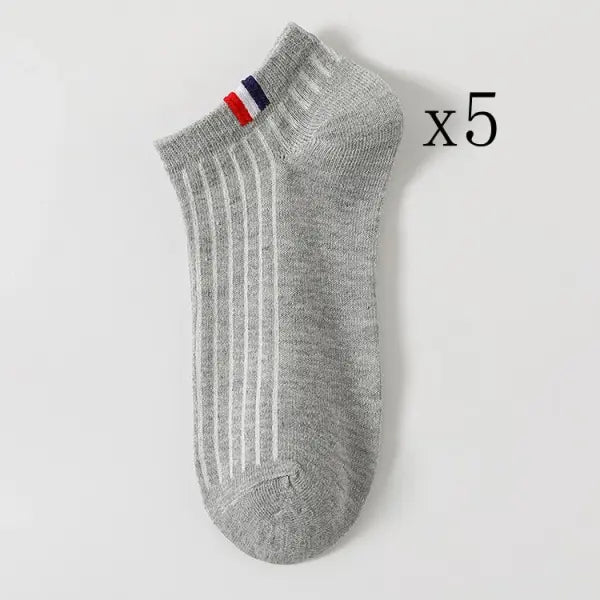 5 Pairs Thin Boat Socks Summer Blending Plain Color Mens Casual Breathable Sweat Absorbing Calibration - 5 Pairs Gray-b