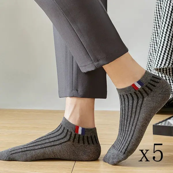 5 Pairs Thin Boat Socks Summer Blending Plain Color Mens Casual Breathable Sweat Absorbing Calibration - 5 Pairs Gray-a