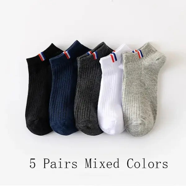 5 Pairs Thin Boat Socks Summer Blending Plain Color Mens Casual Breathable Sweat Absorbing Calibration - 5 Pairs Mixed