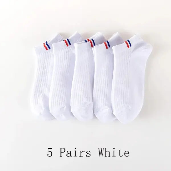 5 Pairs Thin Boat Socks Summer Blending Plain Color Mens Casual Breathable Sweat Absorbing Calibration - 5 Pairs White