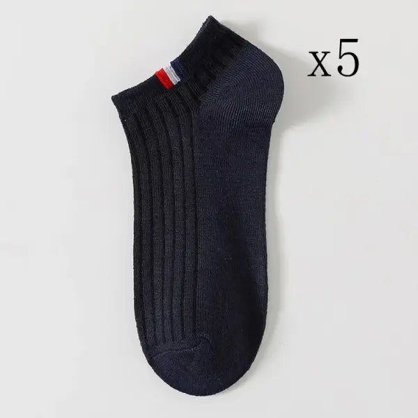 5 Pairs Thin Boat Socks Summer Blending Plain Color Mens Casual Breathable Sweat Absorbing Calibration - 5 Pairs Navy