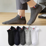 5 Pairs Thin Boat Socks Summer Blending Plain Color Mens Casual Breathable Sweat Absorbing Calibration