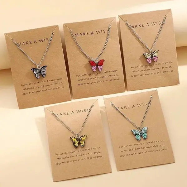 5 Pcs Fashion Boho Colorful Butterfly Necklaces Set for Women - AY5674101