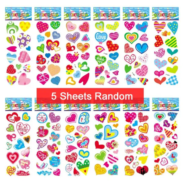 5 Sheets 3D Puffy Stickers for Kids: Cartoon DIY Scrapbooking Decals for Birthday & Holiday Gifts - 5 Heart Stickers
