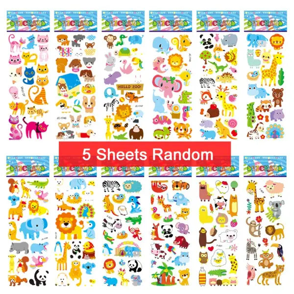5 Sheets Kids Stickers Puffy Stickers for Children Birthday Christmas New Year Gift for Girl Boy Scrapbooking Cartoon