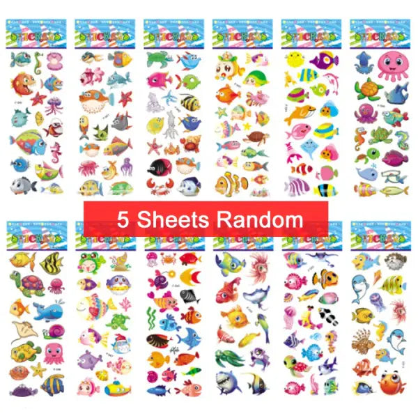 5 Sheets Kids Stickers Puffy Stickers for Children Birthday Christmas New Year Gift for Girl Boy Scrapbooking Cartoon