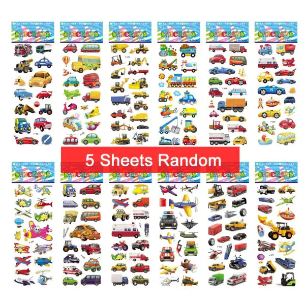 5 Sheets Kids Stickers Puffy Stickers for Children Birthday Christmas New Year Gift for Girl Boy Scrapbooking Cartoon