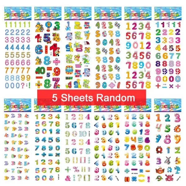 5 Sheets Kids Stickers Puffy Stickers for Children Birthday Christmas New Year Gift for Girl Boy Scrapbooking Cartoon