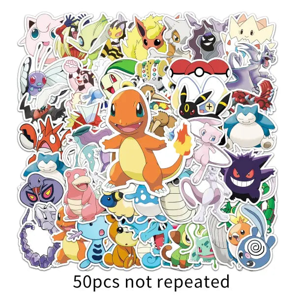 50 Piece MINISO Pokemon Waterproof Stickers DIY For Phones Laptop Car Sticker - MULTI