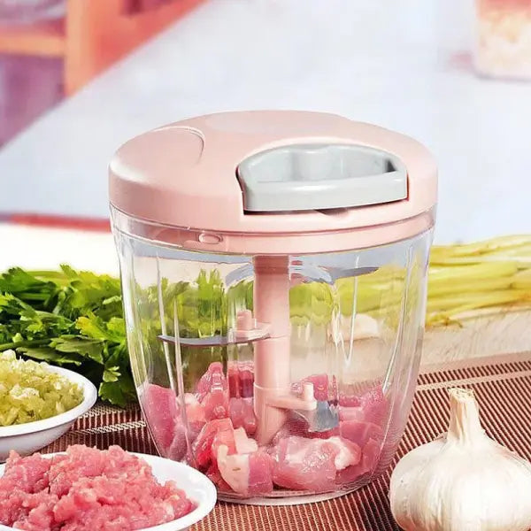 Manual Garlic Chopper & Meat Mincer – 500/900ml Vegetable Food Chopper - 900ml-Pink