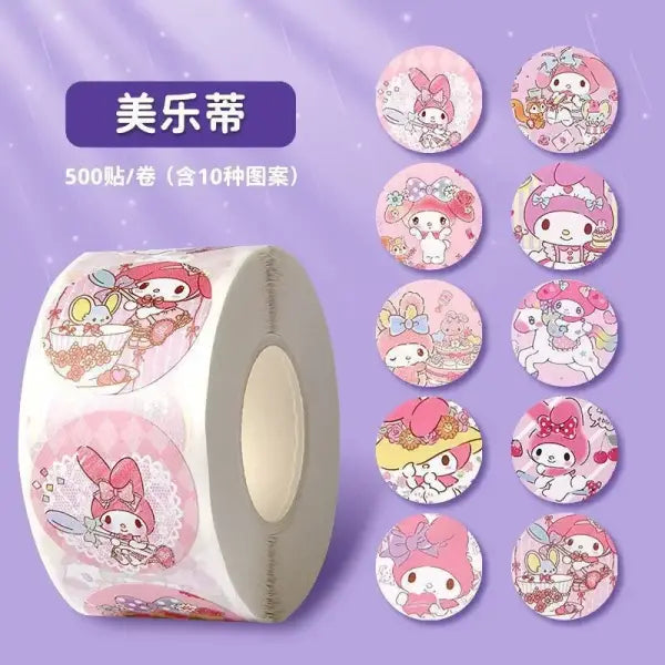 500pcs Sanrio Cartoon Sticker Roll: Hello Kitty Kuromi & Melody Diary Rewards for Kids - 5