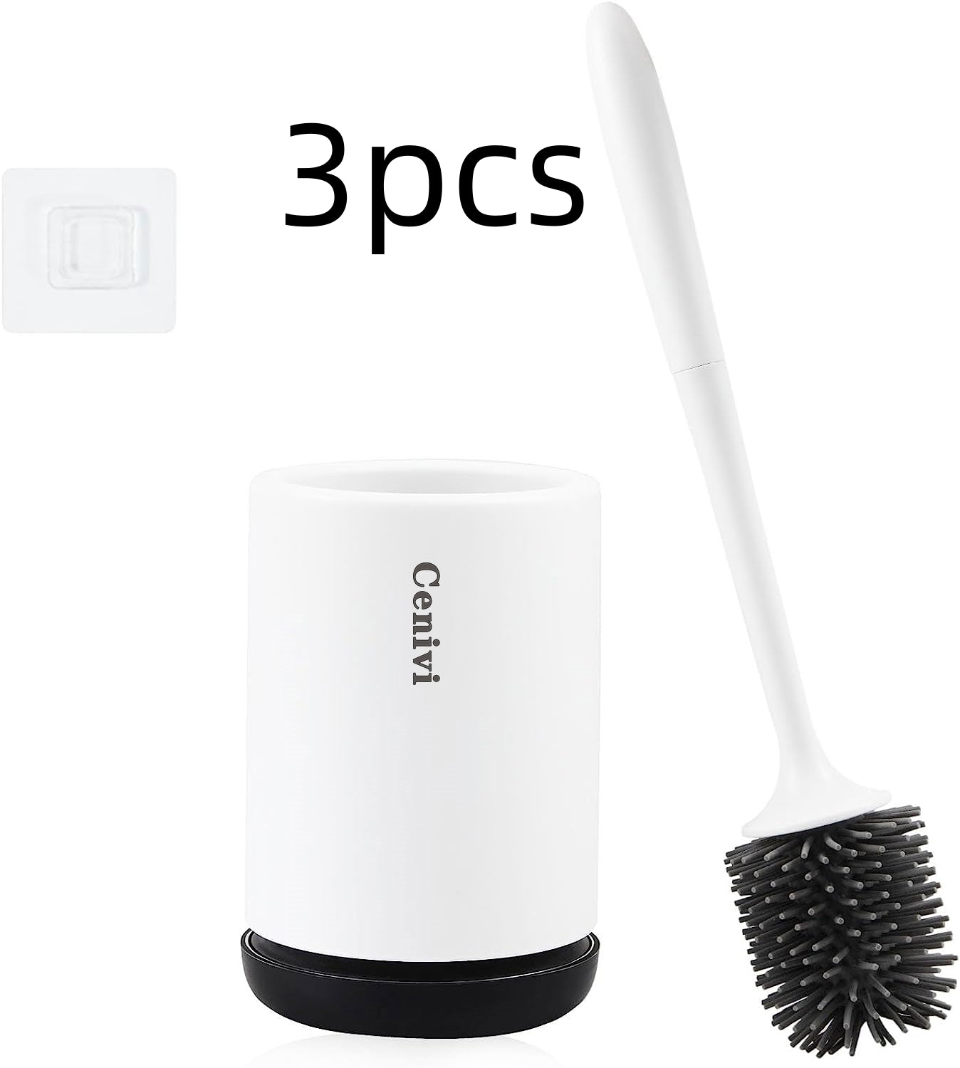 Non-stick Hair Soft Plastic Brush Head Toilet - Black Wall mounted3pcs