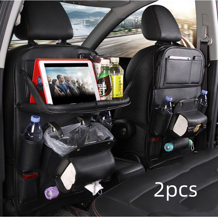 PU Leather Car Storage Hanging Bag with Tissue Box and Tray - Black 2pcs