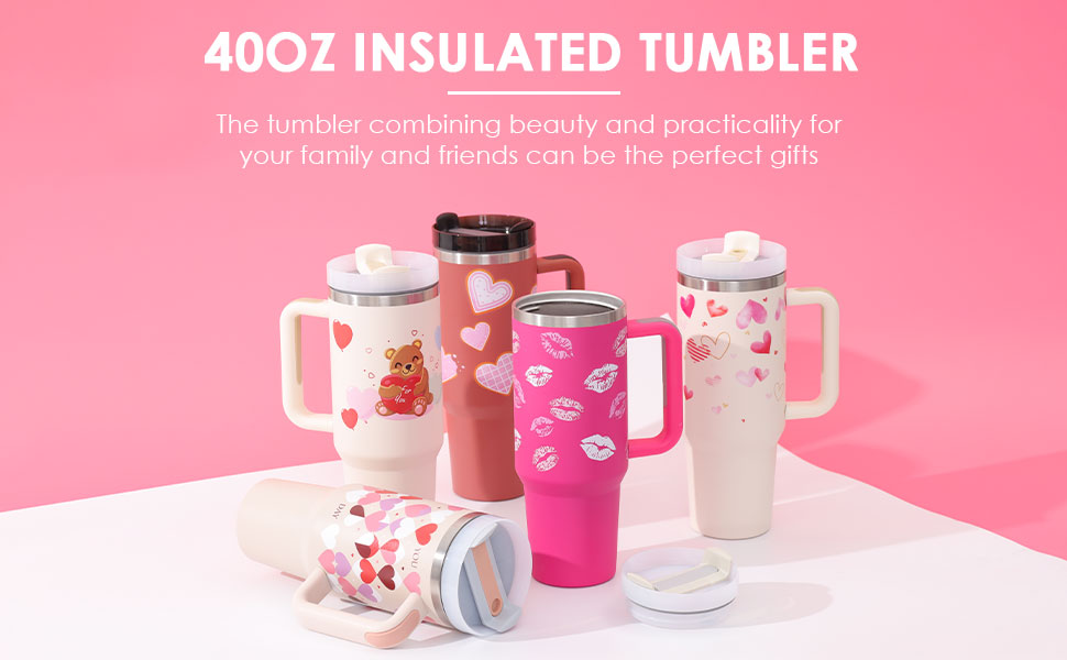 40oz Insulated Stainless Steel Tumbler with Handle and Lid