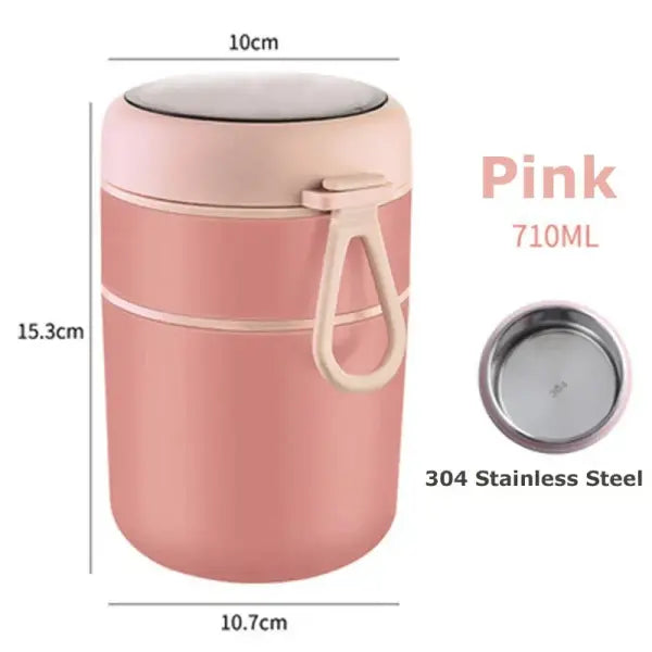 530ml/710ml Food Thermal Jar - Insulated Stainless Steel Soup Cup & Lunch Box for School Kids - Pink710ml