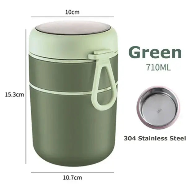 530ml/710ml Food Thermal Jar - Insulated Stainless Steel Soup Cup & Lunch Box for School Kids - Green710ml