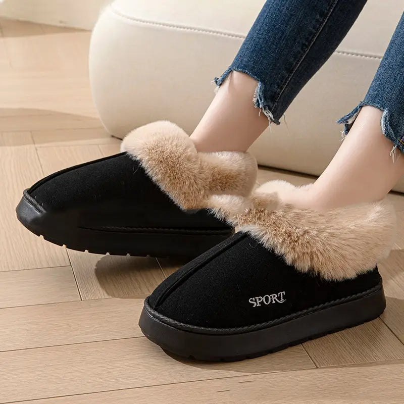 Cozy Plush Soft Slippers Shoes For Women Non-Slip Platform Shoes With Faux Fur Lining Mute Sole And Comfortable Fit