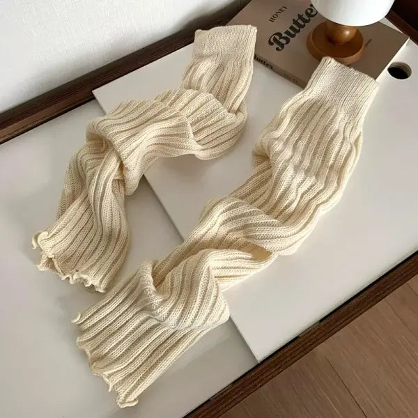 57cm Japanese Lolita Leg Warmers – Women’s Gothic Y2K Ankle & Long Thin Knitted Socks for Cosplay - Beige / Length -57cm