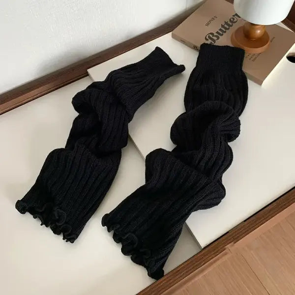 57cm Japanese Lolita Leg Warmers – Women’s Gothic Y2K Ankle & Long Thin Knitted Socks for Cosplay - black / Length -57cm