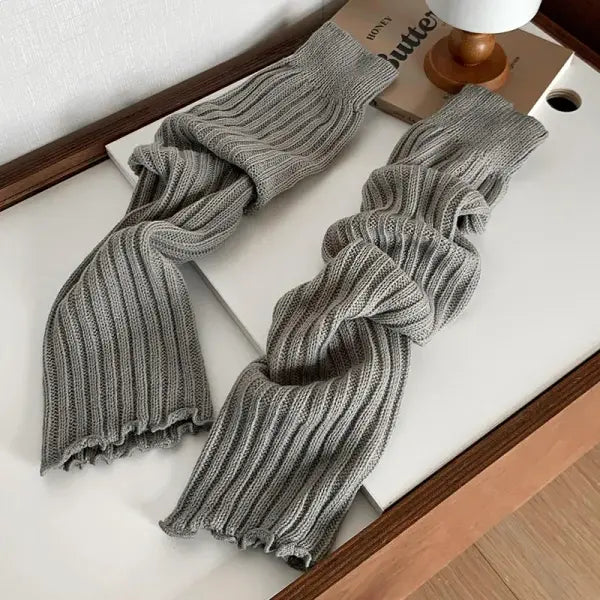 57cm Japanese Lolita Leg Warmers – Women’s Gothic Y2K Ankle & Long Thin Knitted Socks for Cosplay - GRAY / Length -57cm