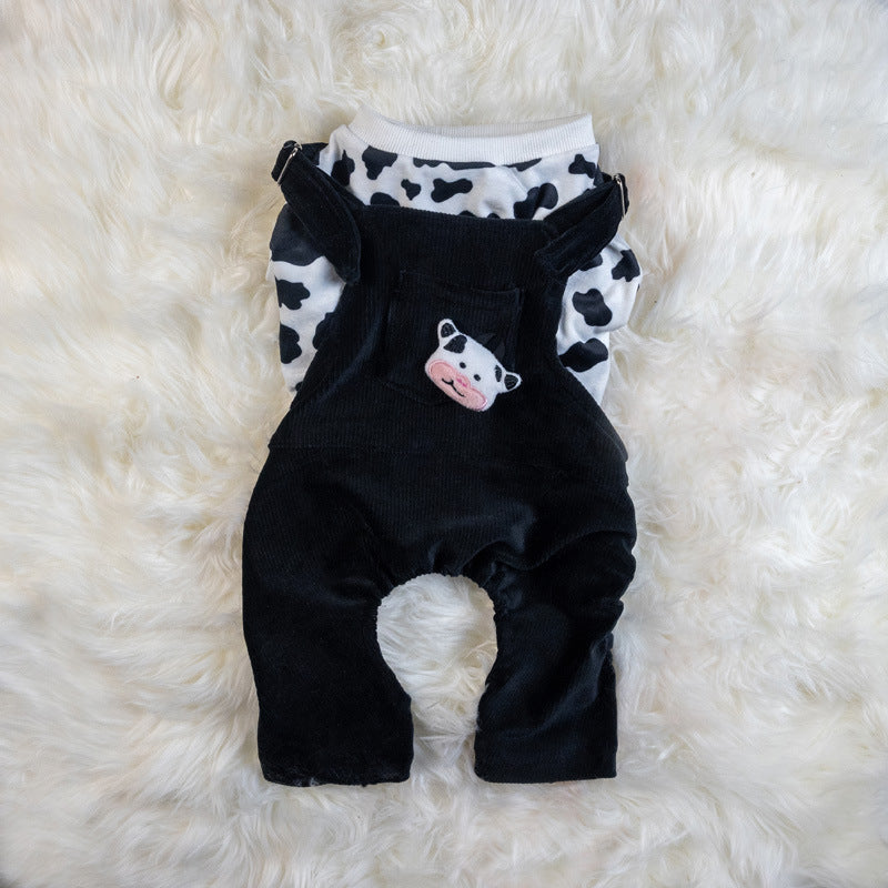 Two Piece Dog Clothes Warm Autumn And Winter Clothes - Cow pattern / 2XL