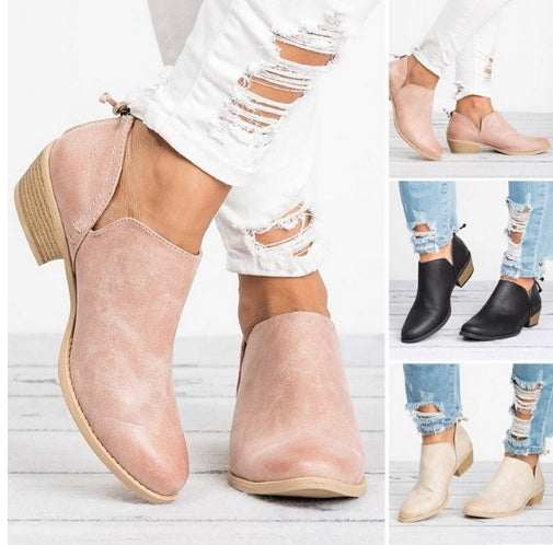 Retro High Heel Ankle Boots in Breathable Material