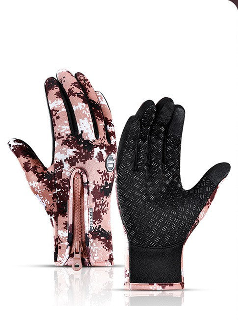 Winter Fleece Antiskid Motorcycle and Sports Riding Gloves - Coffee color / L