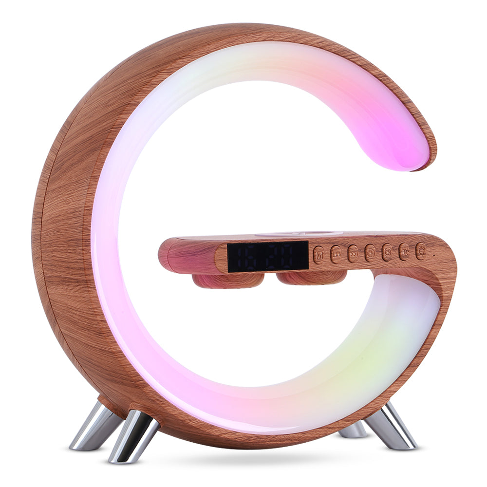Multifunctional Wireless Charging Atmosphere Light and Bluetooth Speaker - Wood color / AU