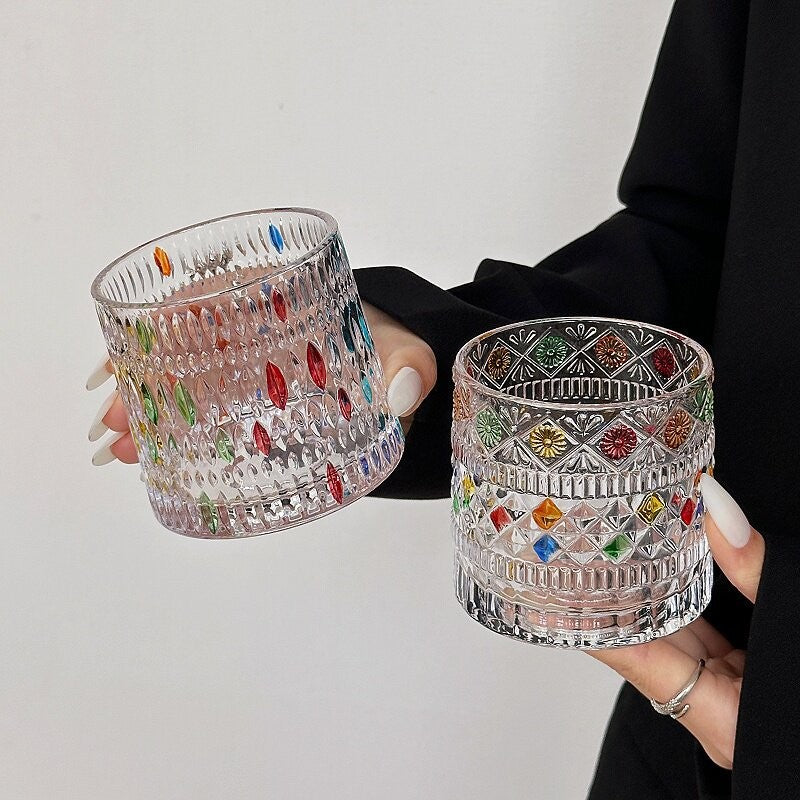 Hand Painted Rattan Glass Tumbler with Matching Base - Rattan money - Hair Remover