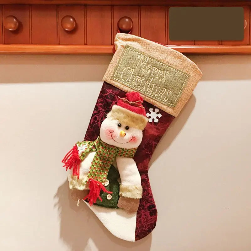 Christmas Stocking Socks with Santa Snowman Elk and Xmas Tree Ornaments