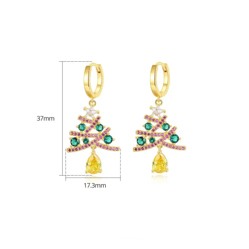 Christmas Tree Rhinestone Earrings for Shining Women’s Jewelry - Gold