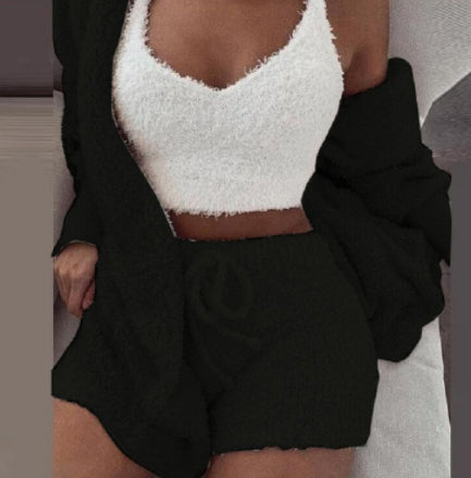 Velvet Sweet Style Culottes and Vest Set in White and Multiple Colors - Hair Remover