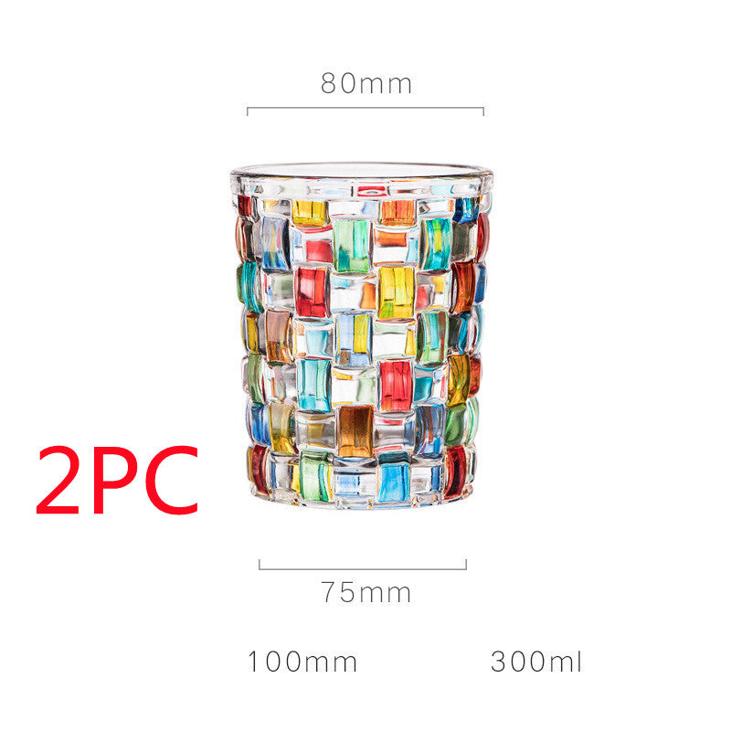 European Style New Enamel Whisky Glass With Colorful Woven Pattern - 9 Style / 2PCS - Hair Remover