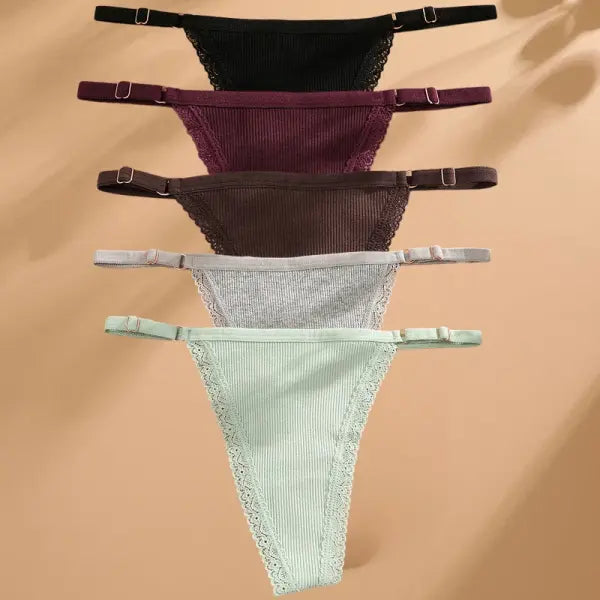 Elastane material composition women panties n447 cotton thong for casual style - Set9 / M / Set