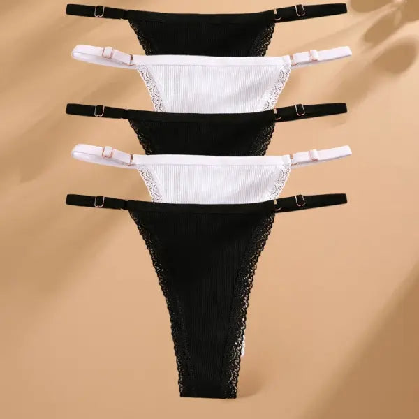 Elastane material composition women panties n447 cotton thong for casual style - Set5 / M / Set