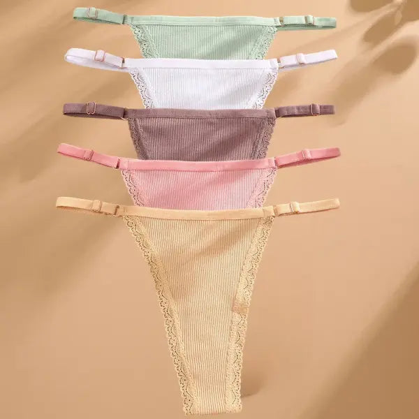Elastane material composition women panties n447 cotton thong for casual style - Set3 / S / Set