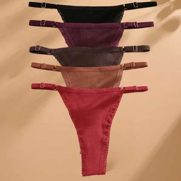 Elastane material composition women panties n447 cotton thong for casual style - Set1 / S / Set