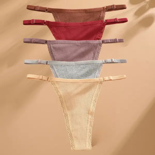 Elastane material composition women panties n447 cotton thong for casual style - Set7 / M / Set