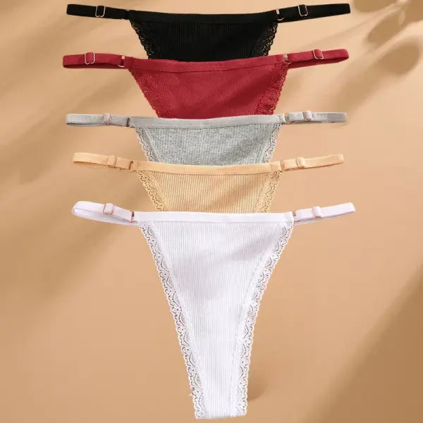 Elastane material composition women panties n447 cotton thong for casual style - Set4 / L / Set