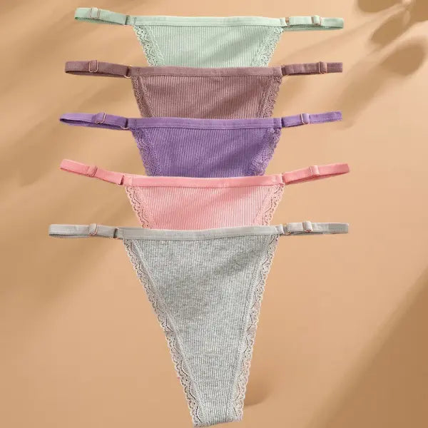 Elastane material composition women panties n447 cotton thong for casual style - Set2 / L / Set