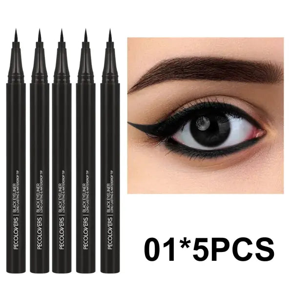 5PCS/Set Smooth Liquid Eyeliner Pen Waterproof Long-lasting Makeup Black Ultra-fine Pen Tip,Create A Charming Eye
