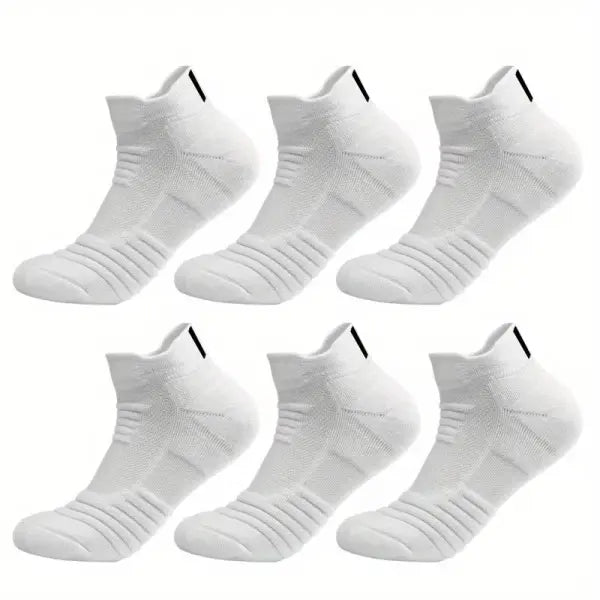 Men sports running towel bottom knit ankle socks - 6 Pairs-Short-White / EU 39-45(Normal)
