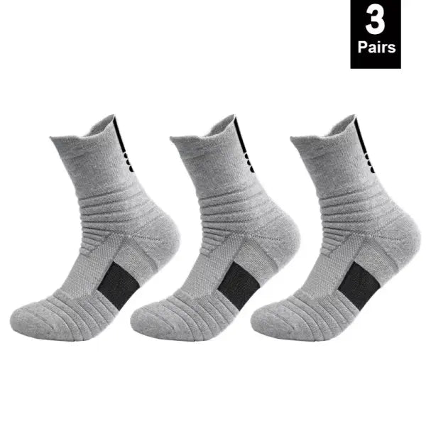 Men sports running towel bottom knit ankle socks - 3 Pairs-Long-Grey / EU 39-45(Normal)