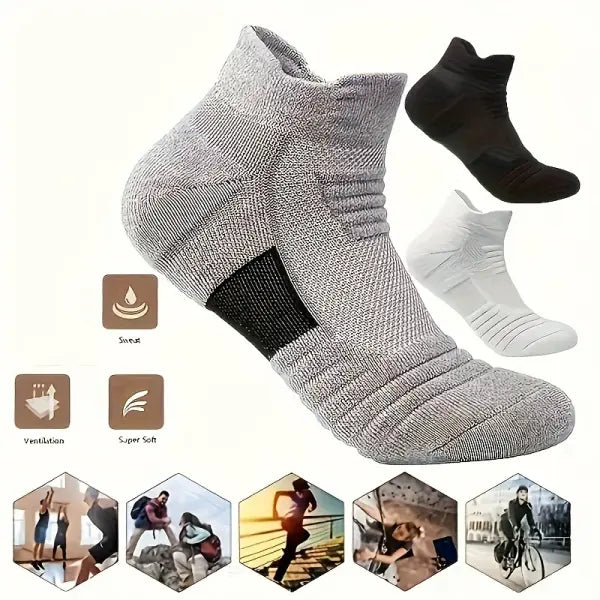 Men sports running towel bottom knit ankle socks