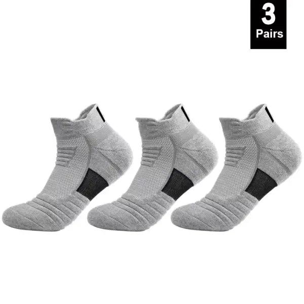 Men sports running towel bottom knit ankle socks - 3 Pairs-Short-Grey / EU 39-45(Normal)
