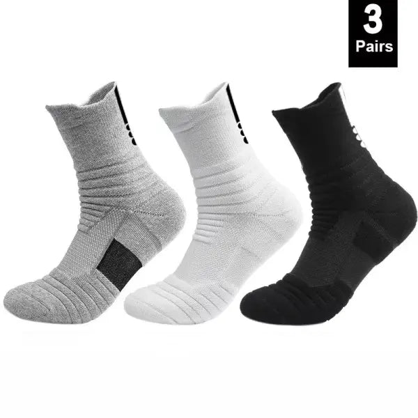 Men sports running towel bottom knit ankle socks - 3 Pairs-Long-Each / EU 39-45(Normal)