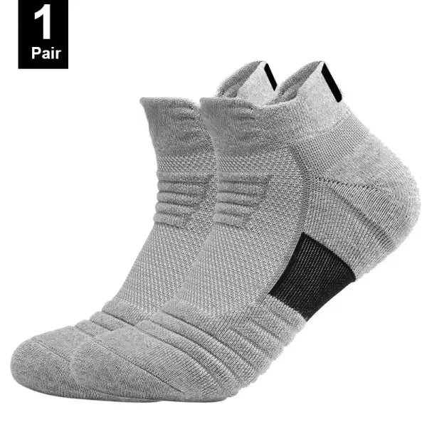 Men sports running towel bottom knit ankle socks - 1 Pair-Short-Grey / EU 39-45(Normal)