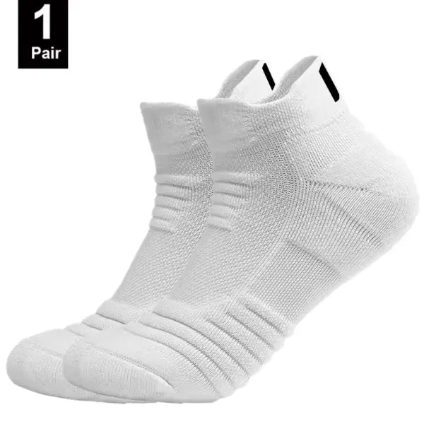 Men sports running towel bottom knit ankle socks - 1 Pair-Short-White / EU 39-45(Normal)
